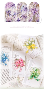 Detailed PET flower stickers with decorative bows on vintage paper for journaling