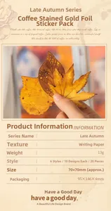 Detailspezifikationen für Vintage-Herbstblattaufkleber mit Goldfolie und Größenparametern