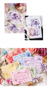 Detail of PET stickers with 3D gold foil floral and bow motifs for journaling