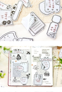 Detalle de pegatinas estéticas dibujadas a mano para scrapbooking y decoración de diarios