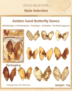 Detailansicht der Schmetterling-Goldfolienaufkleber und Kaffeeflecken-Vintage-Texturen
