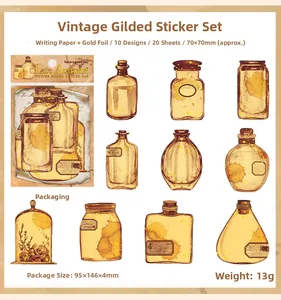 Detailansicht von Vintage-Kaffee-Stickern mit Goldfolie auf hochwertigem Schreibpapier