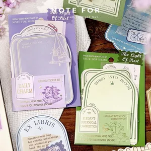 Retro French style sticker set with 30 vintage notes and gold foil stamp stickers