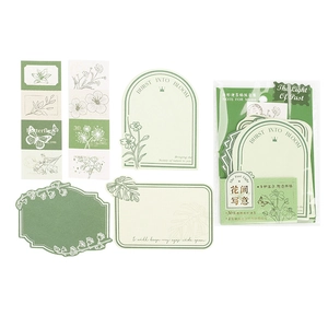 Vintage French green botanical sticker set with floral and butterfly scrapbooking notes