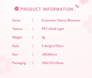 Detail view of cherry blossom PET stickers with shimmering shell light finish effect