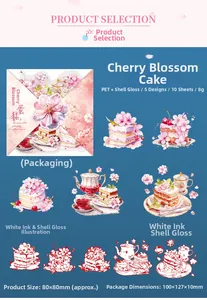 Detail of shell light cherry blossom cake PET stickers for journaling decor