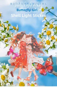 Detail of Butterfly Girl shell light stickers featuring vintage girls and iridescent finish