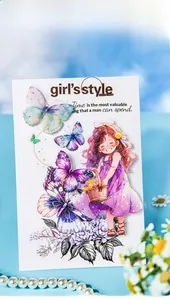 Detail of girl and butterfly stickers with shell luster for DIY scrapbooking decoration