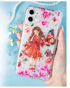 Detail of floral butterfly girl phone case with shell light finish and reinforced corners