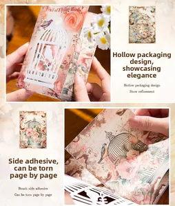 Detail of vintage forest bird scrapbook paper featuring hollow design and rose prints