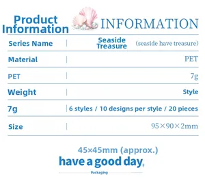 Detailed specifications of PET seashell stickers for DIY scrapbooking, set of 20 pieces