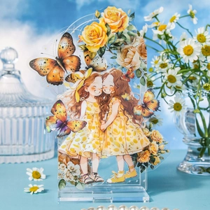 Floral butterfly girls acrylic stand with vibrant yellow roses and high-definition printing