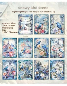 Detail of vintage forest bird collection scrapbooking paper for DIY journal decoration