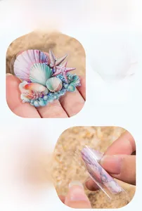 Macro detail of iridescent shell stickers with laser effect and die-cut edges