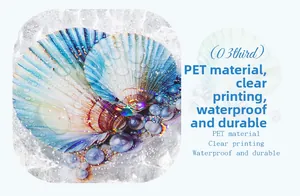 Macro shot of waterproof PET shell stickers with clear printing and holographic details