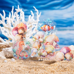 Seaside Treasure seashell stickers set with holographic finish for DIY scrapbooking