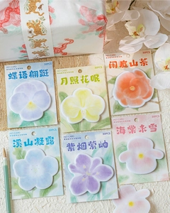 Detailed view of burnt edge floral sticky notes for journaling with 30 sheets per pack