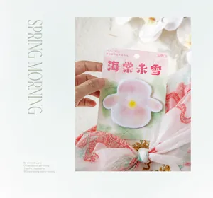 Detail of vintage begonia-shaped sticky notes for scrapbooking with floral aesthetic