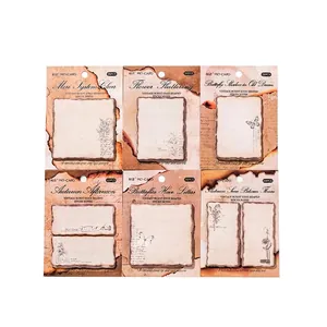 Set of vintage burnt-edge sticky notes with forest and floral patterns for journaling