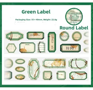 Detail of vintage green label tape with 350mm loop cycle and writing paper specs