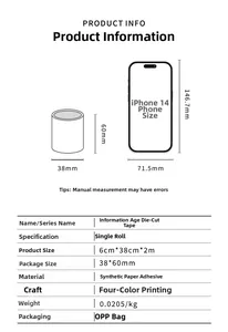 Détail macro du ruban adhésif Information Age avec référence de taille de smartphone