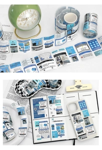 Detail of retro digital UI washi tape with computer windows and pixel icons for journaling