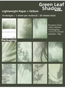 Detailed view of 20pcs vintage green leaf aesthetic scrapbooking paper set