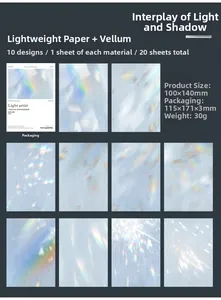 Detailed grid layout showing 20 sheets of light and vellum paper for scrapbooking