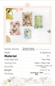 Vista macro de pegatinas vintage de PET para scrapbooking que muestra detalles del producto