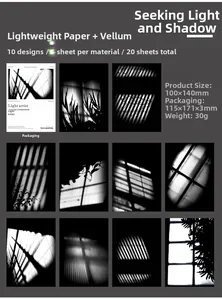 Detail view of 20 sheets light and vellum aesthetic papers for scrapbooking art