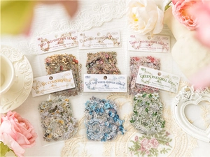 Detalle de las pegatinas Flower Frame Museum con diseños florales para scrapbooking DIY