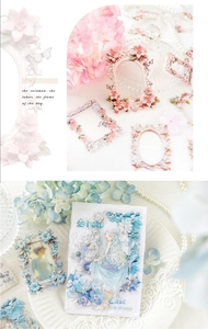 Detalle de pegatinas vintage de marcos florales con encaje y perlas decorativas