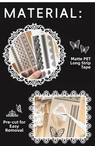 Détails macro du ruban adhésif PET mat avec motifs de dentelle et papillons noirs et blancs