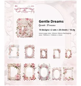Detalle de pegatinas PET con marcos florales vintage y textura 3D para álbumes