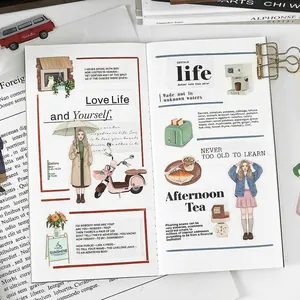 Pack d'autocollants PET vintage pour scrapbooking avec motifs rétro et illustrations