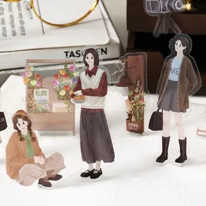 Set d'autocollants rétro PET Infeelme avec illustrations de filles florales pour scrapbooking