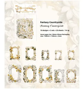 Detalle del set de 20 pegatinas de marcos florales vintage PET para manualidades DIY