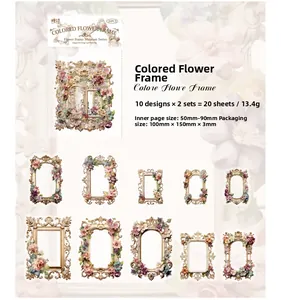 Detalle de 10 pegatinas de PET florales con marcos de relieve europeo de estilo retro