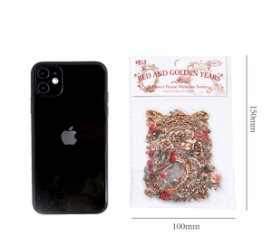 Vista detallada de pegatinas de marcos florales con medidas y textura de PET