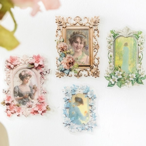 Pegatinas PET colección museo de marcos florales con retratos vintage para decorar álbumes