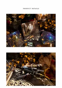 Macro detail of gothic architecture paper stickers with vintage fantasy elements