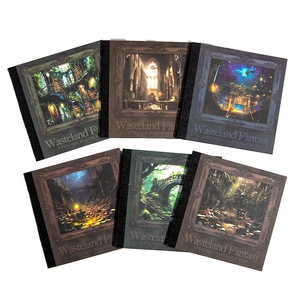 Set of 6 Wasteland Fantasy vintage scrapbooking papers with retro oil painting illustrations