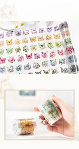 Detailed PET tape featuring realistic butterfly and floral motifs for scrapbook decoration