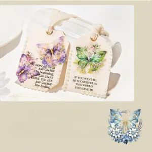 Detailed PET tape tags with vintage butterflies, pearls, and inspirational English quotes