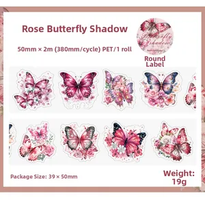 50mm PET decorative tape featuring dream butterfly and rose flower patterns for journaling