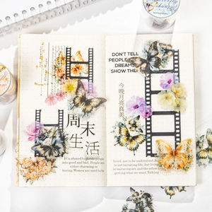 Dreamy butterfly PET tape set with floral patterns and retro quotes for journaling