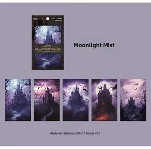 Gothic Schloss Aufkleber Set mit Mond und Fledermäusen für Scrapbooking 10 Stück