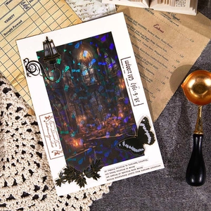 Retro Holografische Aufkleber Set mit Schmetterlingen und Lampen mit Laser-Finish