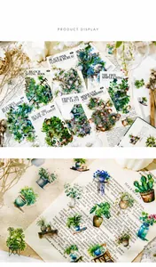 Vista dettagliata di adesivi botanici in PET su carta vintage con motivi floreali
