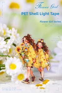 Detail of PET decorative tape featuring shell light effect and cute flower girl illustrations